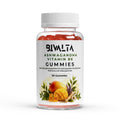 Bivalta Ashwagandha + Vitamin B6 Gummies in brauner Premium-Dose mit weißem Etikett, Mango- und Pflanzenmotiv. Vegane Gummies mit Ashwagandha-Wurzelextrakt und Vitamin B6 ohne Zucker.