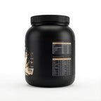 Bivalta Premium Whey Protein Pulver mit Vanillegeschmack in schwarzer Premium-Verpackung mit Vanillemotiv. Proteinpulver mit 23,43 g Protein pro Portion und 33 Portionen.