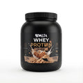 Bivalta Premium Whey Protein Pulver mit Cookies-Geschmack in schwarzer Premium-Verpackung mit Cookie-Motiv. Proteinpulver mit 23,4 g Protein pro Portion und 33 Portionen.