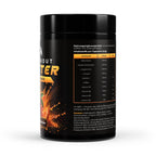 Bivalta Pre-Workout Booster Pulver mit Orangengeschmack in schwarzer Premium-Verpackung mit Orangenmotiv. Trainingsbooster mit Kreatin, Beta-Alanin und Koffein, 80 Portionen.