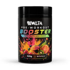 Bivalta Performance Bundle mit Whey Protein Schokolade, Whey Protein Erdbeere und Pre-Workout Booster Tutti Frutti in modernem schwarzem Premium-Design für Fitness und Muskelaufbau.