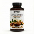 Bivalta Ashwagandha Kapseln in brauner Premium-Dose mit weißem Etikett und Ashwagandha-Wurzelmotiv. Nahrungsergänzungsmittel mit 10 % Withanoliden und 90 veganen Kapseln.