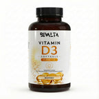 Bivalta Vitamin D3 4.000 I.E. Softgels in weiß-goldenem Premium-Design mit Sonnenmotiv. Hochdosierte Vitamin D3 Softgel Kapseln für Immunsystem und Knochengesundheit.