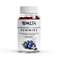 Bivalta Löwenmähne + Vitamin B6 Gummies in brauner Premium-Dose mit weißem Etikett und Blaubeermotiv. Vegane Gummies mit Löwenmähnenpilz-Extrakt und Vitamin B6 ohne Zucker.