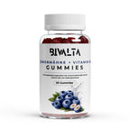Bivalta Löwenmähne + Vitamin B6 Gummies in brauner Premium-Dose mit weißem Etikett und Blaubeermotiv. Vegane Gummies mit Löwenmähnenpilz-Extrakt und Vitamin B6 ohne Zucker.