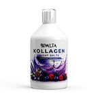 Bivalta Kollagen Night Shots Plus+ in violetter Premium-Verpackung mit Beeren- und Lavendelmotiv. Nahrungsergänzungsmittel mit Fischkollagen Typ 1 & 3, Hyaluronsäure, Vitaminen und Pflanzenextrakten.