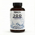 Bivalta Jod Tabletten in weiß-blauem Premium-Design mit Wasser- und Molekülmotiv. Vegane Jod Tabletten mit 150 µg Jod pro Tagesdosis.