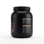 Bivalta Premium Whey Protein Pulver mit Schokoladengeschmack in schwarzer Premium-Verpackung mit Schokoladenmotiv. Proteinpulver mit 22,77 g Protein pro Portion und 33 Portionen.